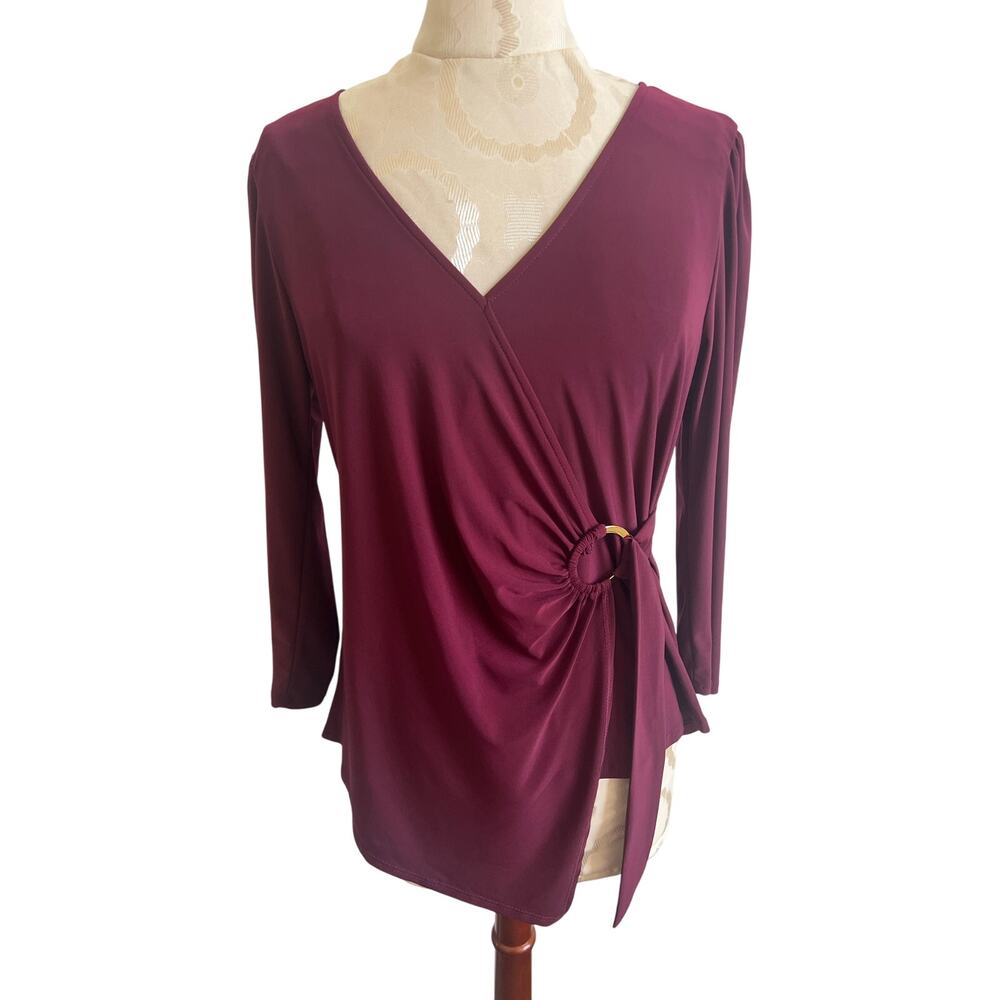 Beacon Apparel Semi Sheer V-Neck Wrap Blouse Medium